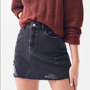 Frayed Black Denim Jean Mini Skirt